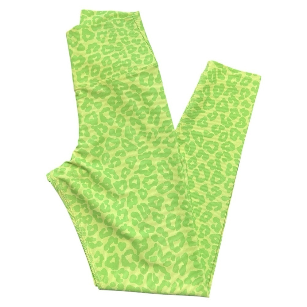 Beach Riot Sport Ayla Ribbed Neon Leopard Print Leggings - Large